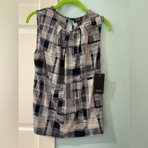 Jones New York Navy and White Patterned Sleeveless Top